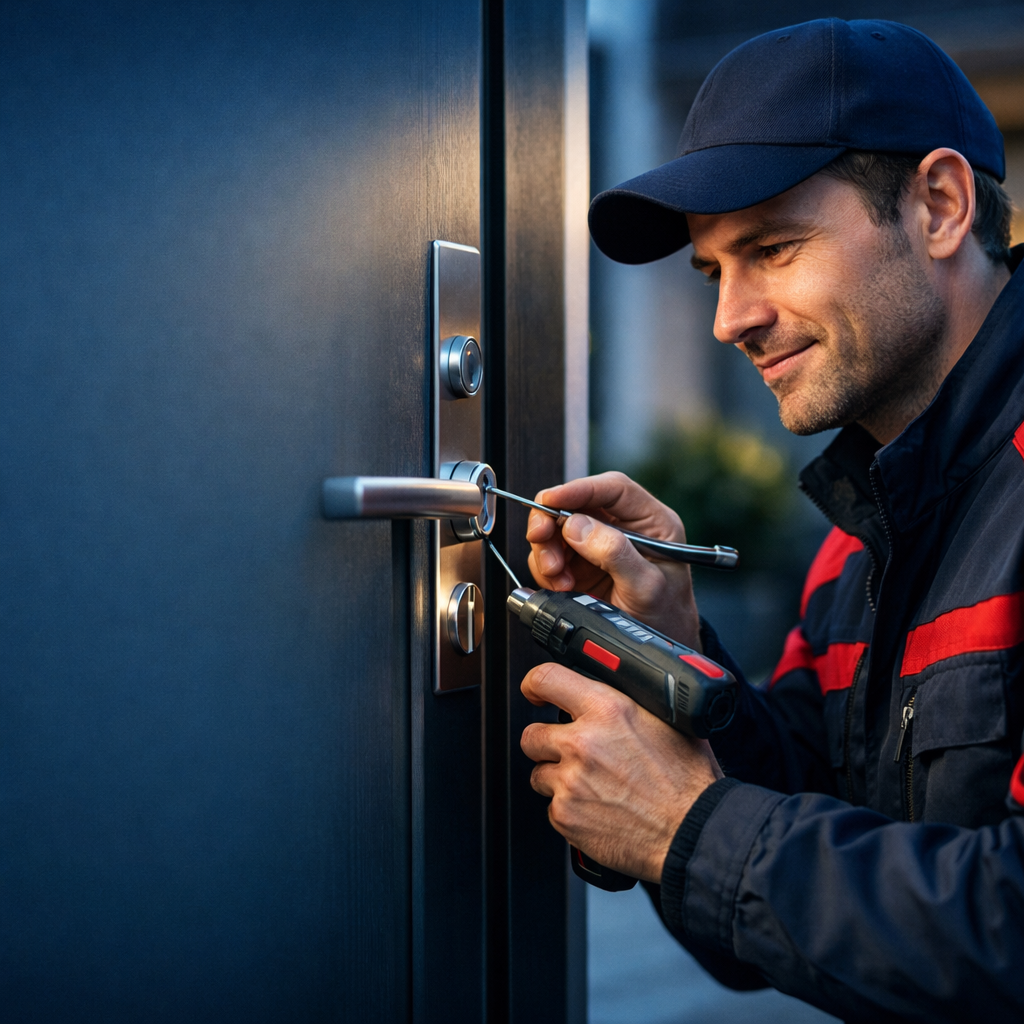 [background image] image of a front door with a welcome mat (for a cleaning service)